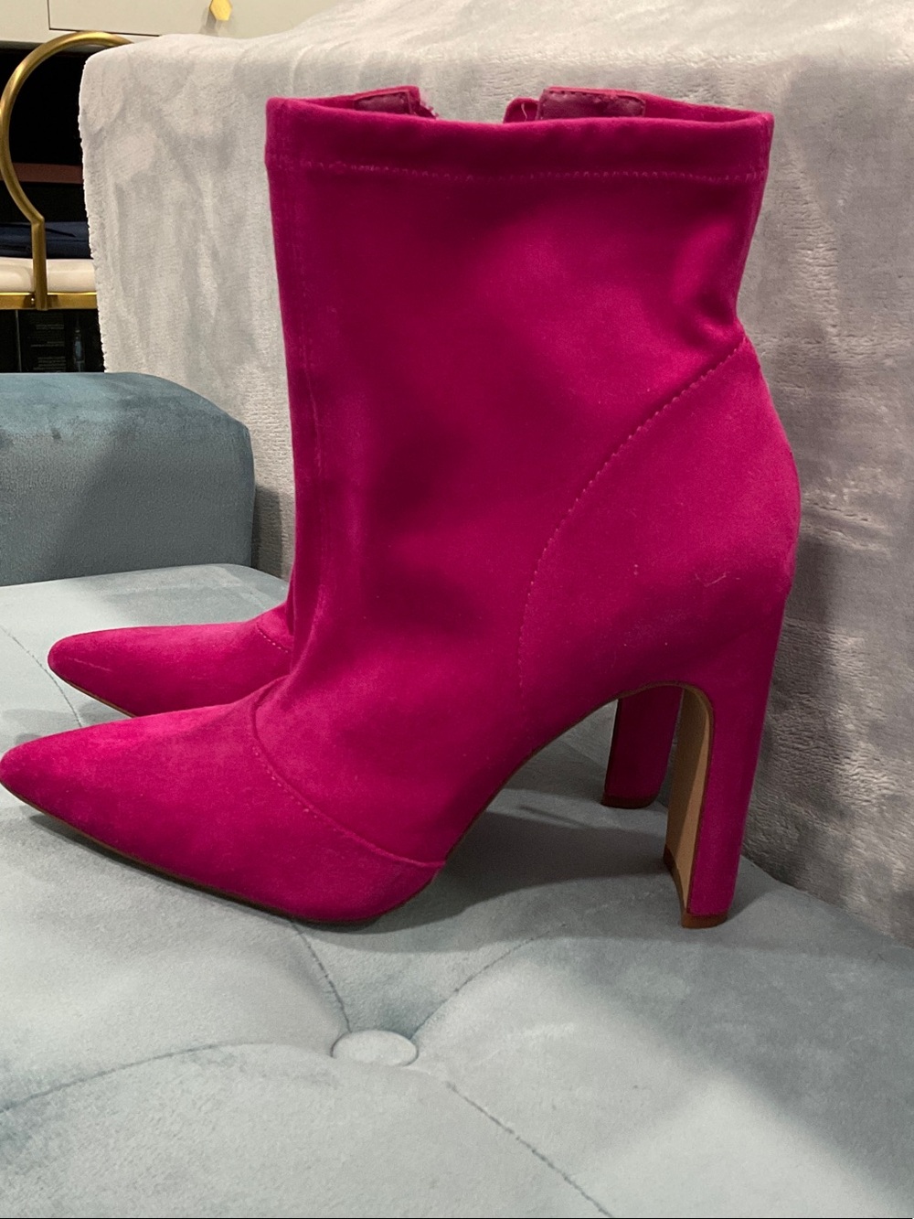 Jessica Simpson Hot Pink Pointed-Toe Block Heel Ankle Boots